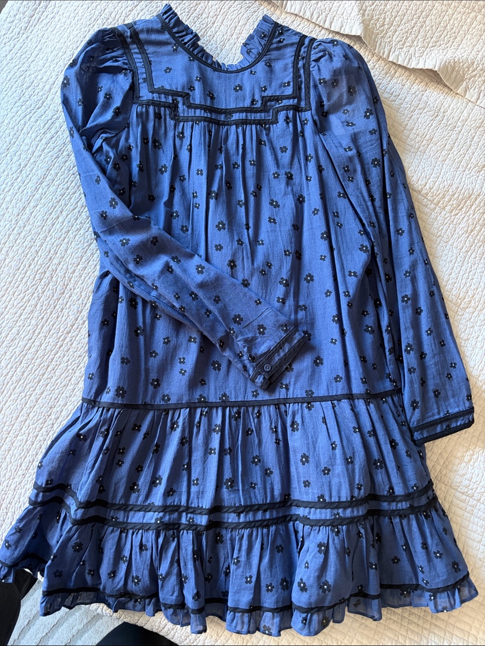 Joie XS Blue Floral Tiered Long-Sleeve Dress